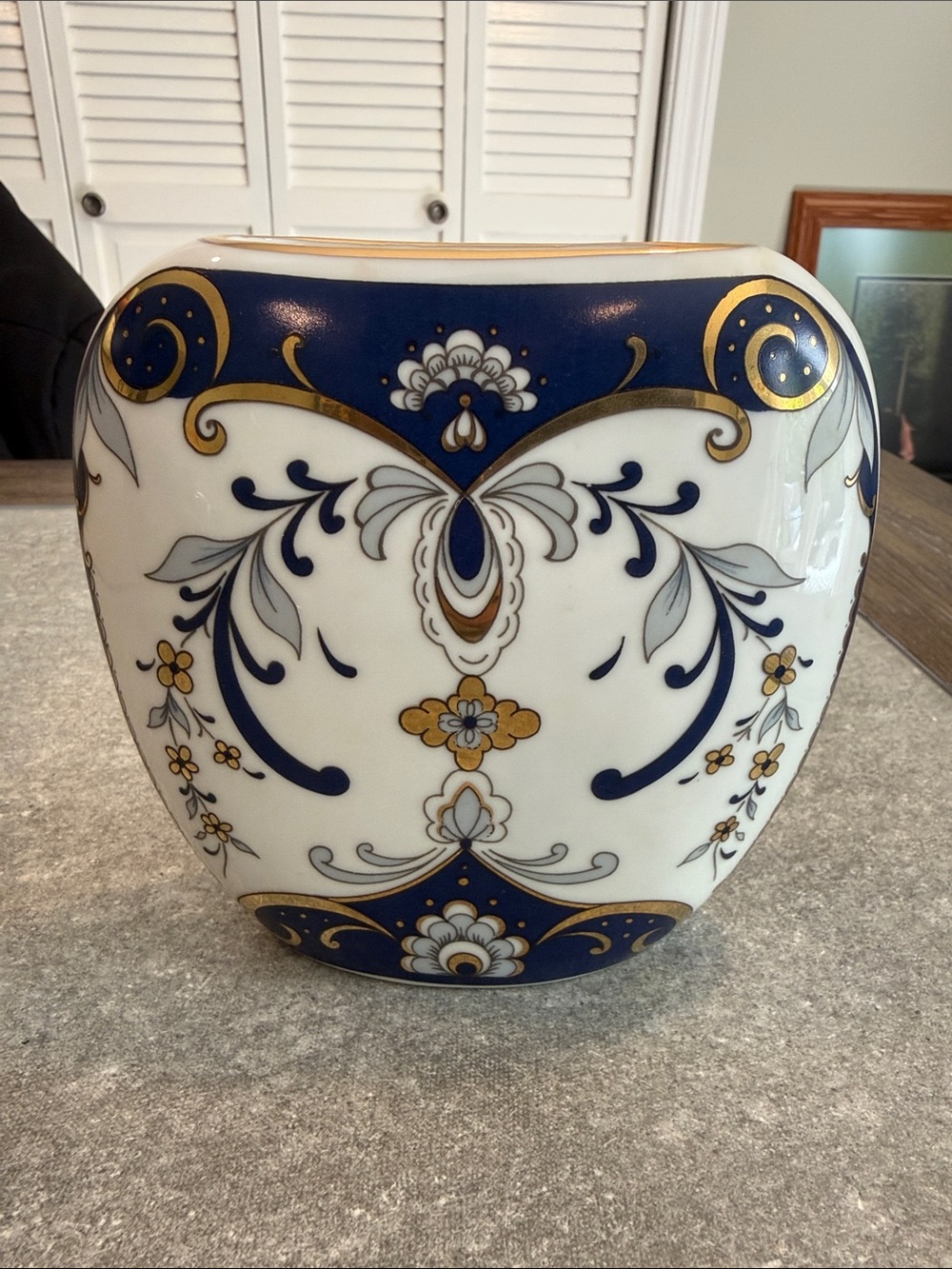 VTG Limoges White and Navy Gold Porcelain Vase